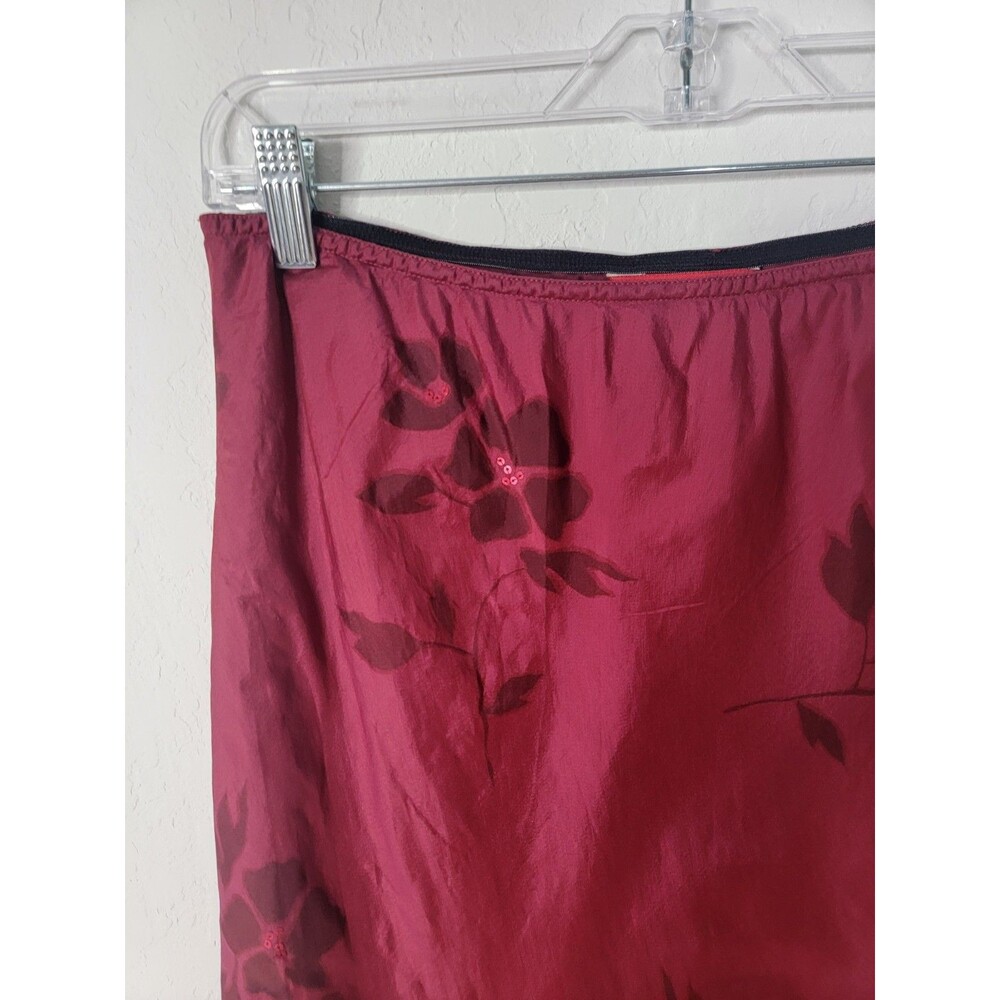 Vintage Espirit Silk Skirt Berry Red Floral Dainty Sequins Vtg Size 5/6 90s Y2K - Picture 9 of 16